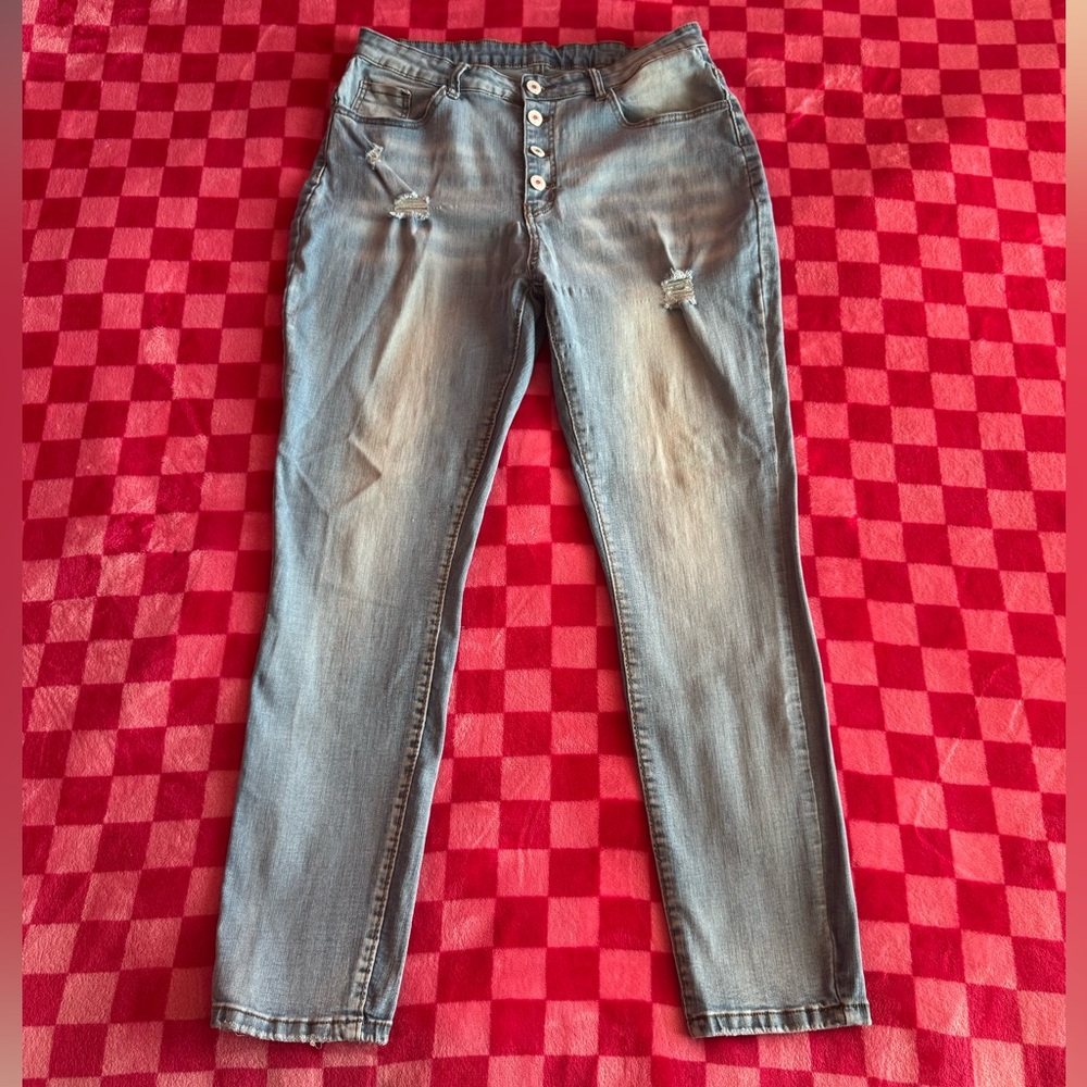 Light Wash button up high rise skinny jeans